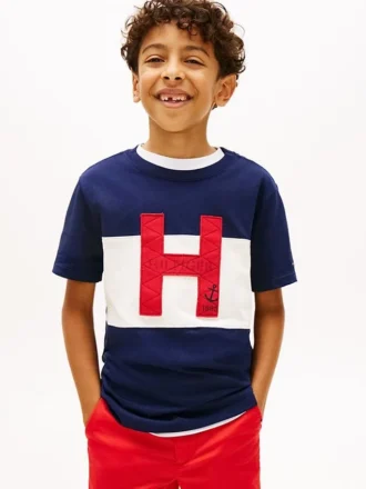 Kinder-T-Shirt mit nautischem H-Logo und Farbblock-Design