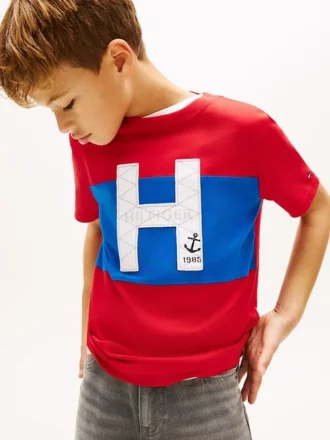 Kinder-T-Shirt mit nautischem H-Logo und Farbblock-Design