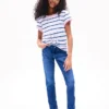 Kinder-T-Shirt mit Streifen und Knoten am Saum