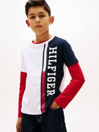 Kinder-T-Shirt mit vertikalem Colorblock-Logo