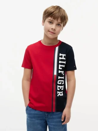 Kinder-T-Shirt mit vertikalem Colorblock-Logo