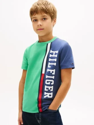 Kinder-T-Shirt mit vertikalem Colorblock-Logo