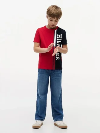 Kinder-T-Shirt mit vertikalem Colorblock-Logo