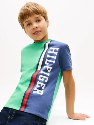 Kinder-T-Shirt mit vertikalem Colorblock-Logo