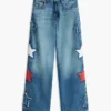 Kinderjeans mit Sternmotiv, hohem Bund und weitem Bein Kinderjeans mit Sternmotiv, hohem Bund und weitem Bein