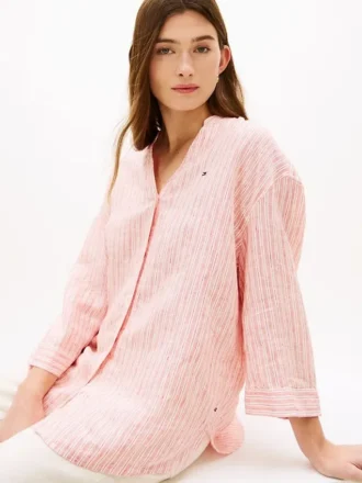 Kragenloses Leinen-Pullover-Hemd Kragenloses Leinen-Pullover-Hemd