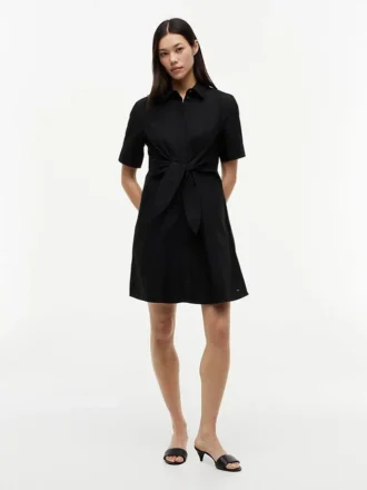 Leinenmischung-Shirtkleid mit Bindeband vorne