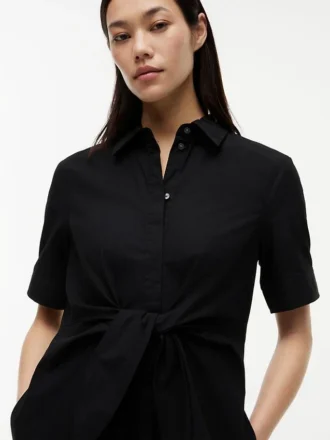 Leinenmischung-Shirtkleid mit Bindeband vorne