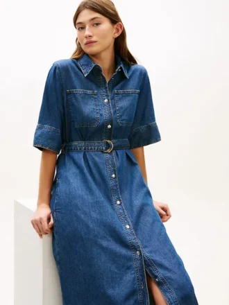 Midi-Jeanskleid mit Gürtel