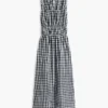 Midi-Kleid aus Leinenmischung mit Gingham-Muster und Raffungen Midi-Kleid aus Leinenmischung mit Gingham-Muster und Raffungen