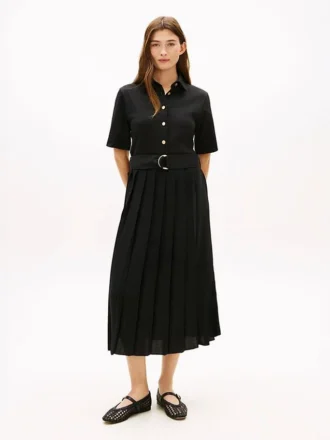 Midi-Kleid aus verschiedenen Materialien mit Plissee