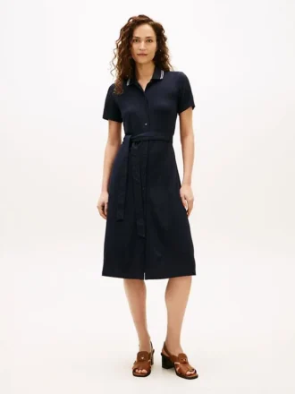 Midi-Polokleid mit Gürtel und Zierstreifen