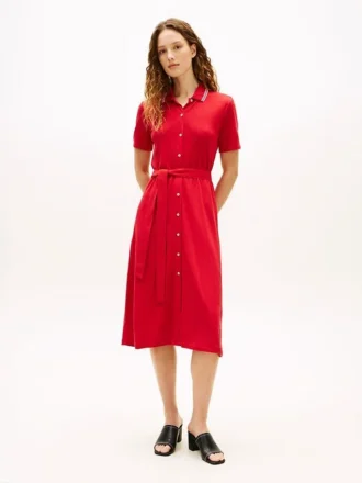 Midi-Polokleid mit Gürtel und Zierstreifen