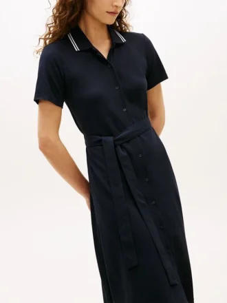 Midi-Polokleid mit Gürtel und Zierstreifen
