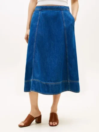 Midi-Rock aus Denim mit hoher Taille und ausgestelltem Schnitt