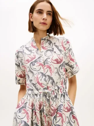 Midi-Shirtkleid aus Leinen mit Animal-Print