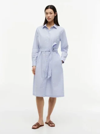 Midi-Shirtkleid mit durchgehendem Blumen- und Streifenmuster