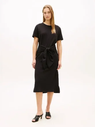 Midi-T-Shirt-Kleid aus Slub-Baumwolle mit Bindeband vorne
