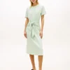 Midi-T-Shirt-Kleid aus Slub-Baumwolle mit Bindeband vorne Midi-T-Shirt-Kleid aus Slub-Baumwolle mit Bindeband vorne