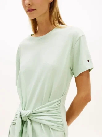 Midi-T-Shirt-Kleid aus Slub-Baumwolle mit Bindeband vorne