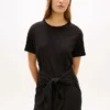 Midi-T-Shirt-Kleid aus Slub-Baumwolle mit Bindeband vorne Midi-T-Shirt-Kleid aus Slub-Baumwolle mit Bindeband vorne