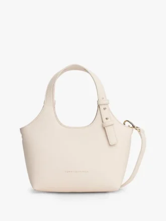 Mini-Tasche mit genarbtem Leder und Metallic-Logo