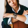 Streifen-Armband mit Metallperlen Streifen-Armband mit Metallperlen
