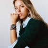 Streifen-Armband mit Metallperlen Streifen-Armband mit Metallperlen