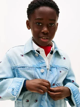 Oversize-Jeansjacke für Kinder mit wellenförmigem Flaggenmuster
