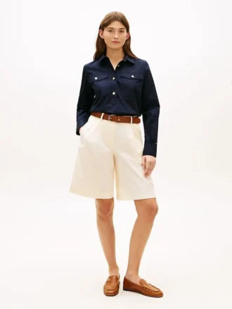 Plissierte Popeline-Shorts