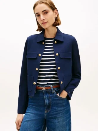 Ponte-Jacke mit mehreren Taschen und goldenen Knöpfen