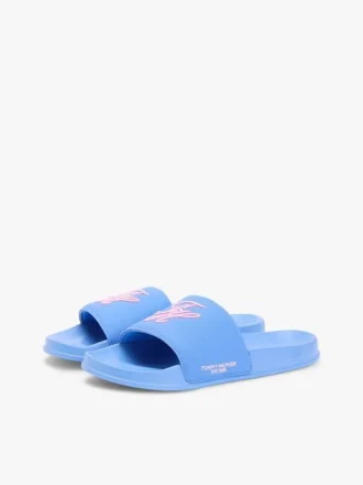 Pool-Slides aus Canvas mit Schriftzug-Monogramm