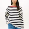 Pullover mit bretonischen Streifen und Pointelle-Muster im U-Boot-Ausschnitt Pullover mit bretonischen Streifen und Pointelle-Muster im U-Boot-Ausschnitt