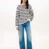 Pullover mit bretonischen Streifen und Pointelle-Muster im U-Boot-Ausschnitt Pullover mit bretonischen Streifen und Pointelle-Muster im U-Boot-Ausschnitt