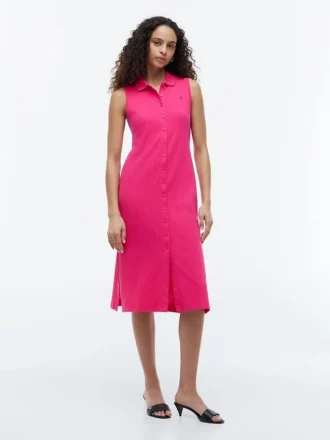 Ärmelloses Midi-Polokleid aus Piqué