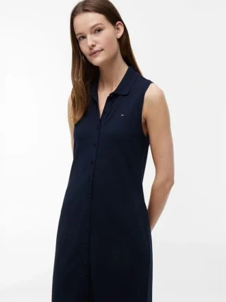 Ärmelloses Midi-Polokleid aus Piqué