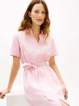 Shirtkleid aus Leinen-Baumwoll-Mischung mit Gürtel