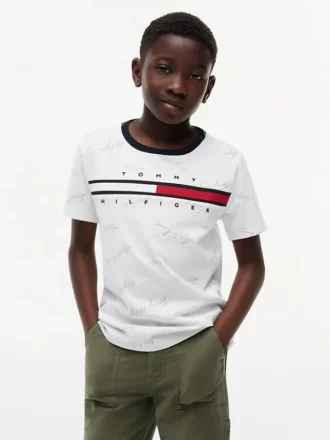 Signature Flag Stripe Logo T-Shirt für Kinder