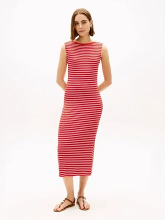 Slim Fit Midi-Kleid mit Streifen und U-Boot-Ausschnitt