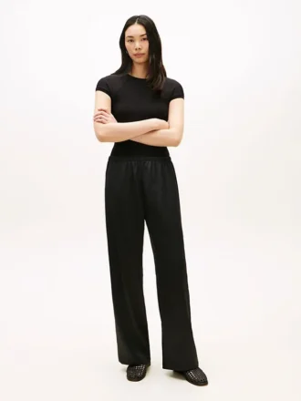 Stretch-Satin-Hose mit weitem Bein und elastischem Bund