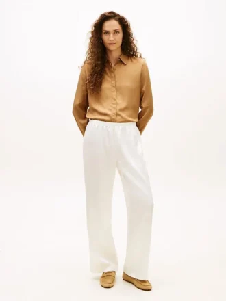Stretch-Satin-Hose mit weitem Bein und elastischem Bund