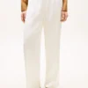 Stretch-Satin-Hose mit weitem Bein und elastischem Bund Stretch-Satin-Hose mit weitem Bein und elastischem Bund