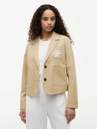 Stretch-Twill-Blazer mit Schriftzug-Monogramm