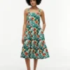 Stufiges Kleid aus Leinenmischung mit tropischem Print