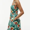 Stufiges Kleid aus Leinenmischung mit tropischem Print