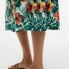 Stufiges Kleid aus Leinenmischung mit tropischem Print