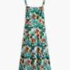 Stufiges Kleid aus Leinenmischung mit tropischem Print