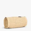 Tasche mit Monogramm-Schriftzug und Kettenriemen aus Raffia Tasche mit Monogramm-Schriftzug und Kettenriemen aus Raffia