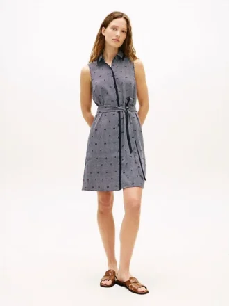 TH-Shirtkleid aus Krepp mit Gitterprint und Gürtel