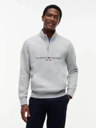 Tommy Logo Sweatshirt mit Viertelreißverschluss